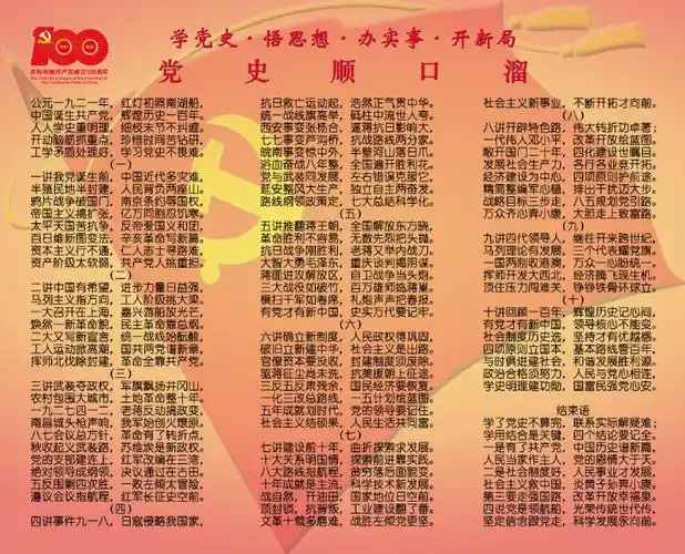 学党史·悟思想·办实事·开新局 党史顺口溜