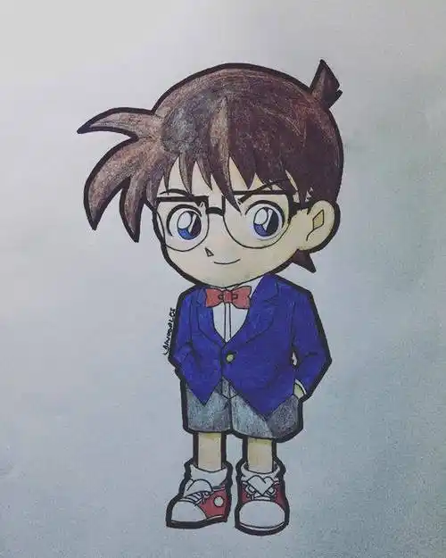 名侦探柯南变小的工藤新一彩色简笔画图片大全_2