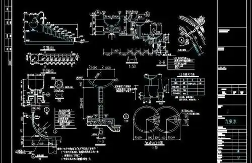 园林小品九泉叠水施工图图片