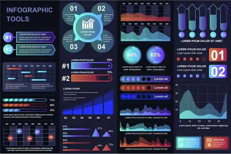 深色风格数据展示信息图表元素模板collectiondarkinfographic