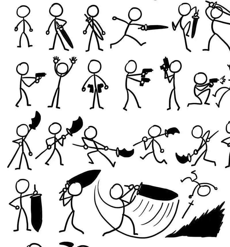 火柴人武器战斗兵器随想创意儿童画简笔画 画给孩子们看的各种兵器的