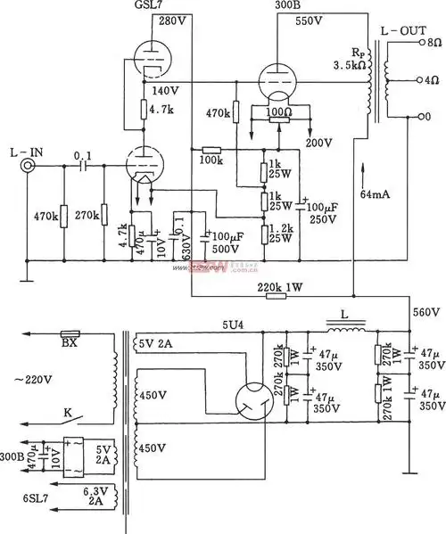 电子管单端a类300b功放电路