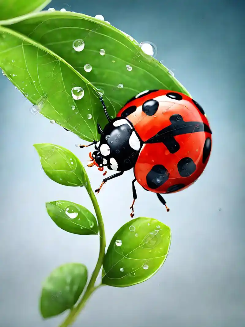 七星瓢虫,如一颗颗的宝石,镶嵌在绿色的草叶上,烁着迷人的光芒.