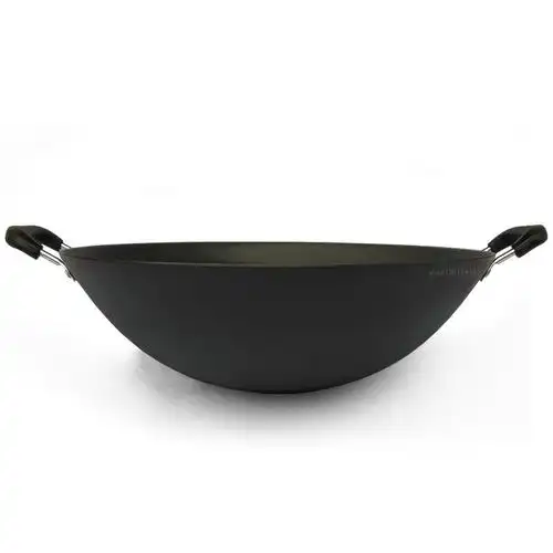 铸铁炒锅大铁锅老式生铁无涂层炒菜锅加厚双耳尖底家用燃气圆底锅(32