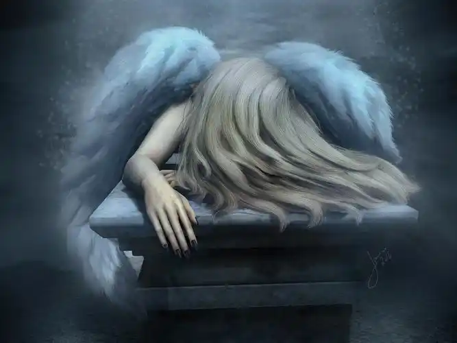 悲伤天使,女孩,头发,翅膀