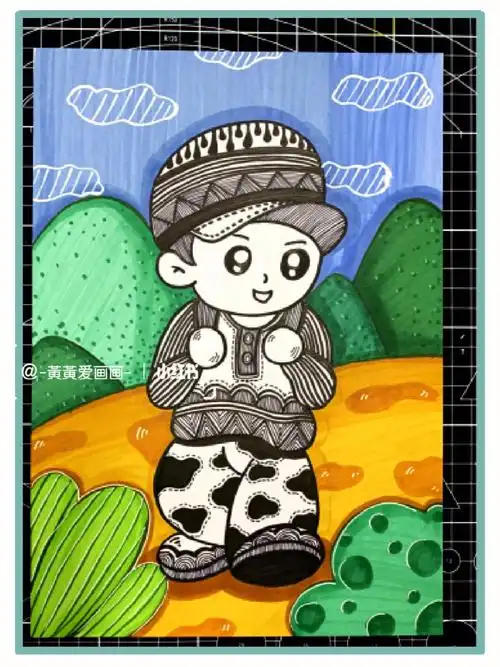 材料:铅笔, 橡皮, 马克笔(油性或酒精性),双头勾线笔#创意美术儿童画