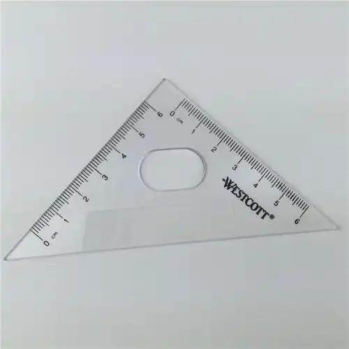 厂家批发 12cm塑料三角尺 透明彩色磨沙效果 45度等腰直角三角板