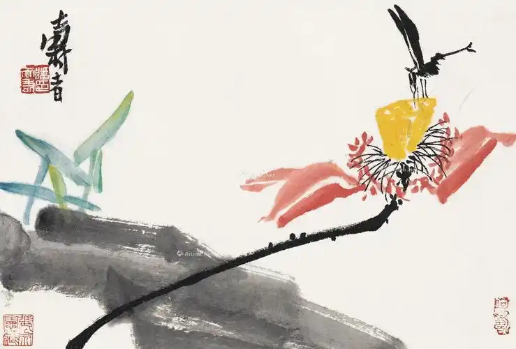 【荷花蜻蜓 镜框 设色纸本】拍卖品_图片_价格_鉴赏_绘画_雅昌艺术品