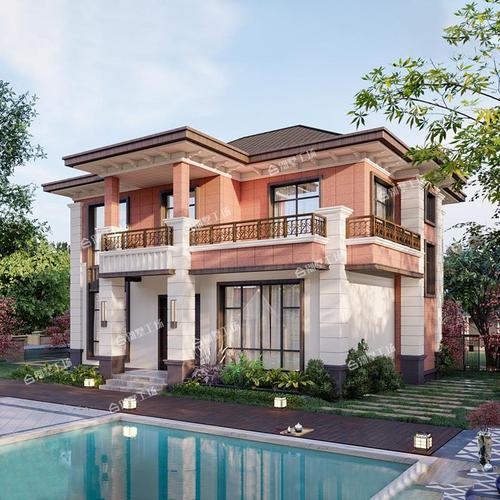 2201二层新中式别墅设计图纸新农村自建房全套效果图乡下两层楼房