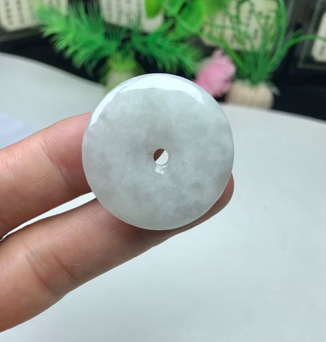 缅甸老坑a货翡翠冰糯种月光白平安扣吊坠冰润大玉扣车挂件包饰品