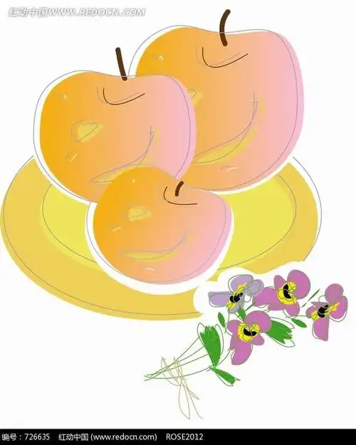 一碟三个红苹果一束粉花