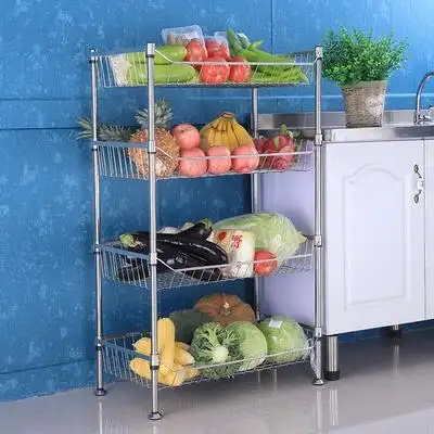 304不锈钢微波炉置物架落地厨房水果蔬菜收纳储物架多层放菜锅架