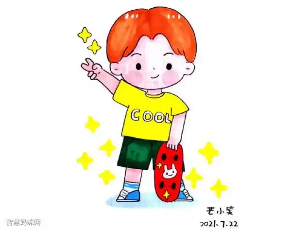 小男孩简笔画彩色帅气