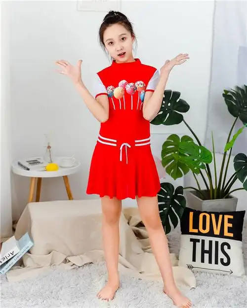 带胸杯少女款泳装大童游泳衣女孩12-15岁学生少女连体儿童泳衣女