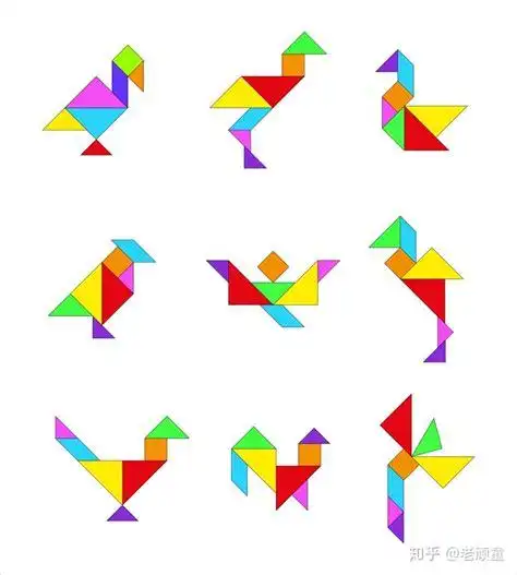 三副七巧板拼举重图案