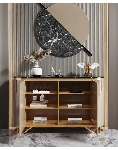 餐边柜轻奢大理石台面现代简约入户玄关柜客厅茶水柜大厅储物柜子 1