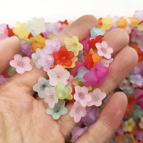 彩色亚克力透明磨砂花叶珠五瓣花朵小桃花串珠花托diy饰品配件