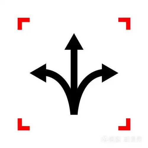 三路方向箭头标志.在焦点上 w 的角落里的黑色图标