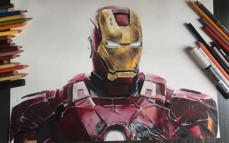 彩铅手绘画渣画个钢铁侠日常摸鱼