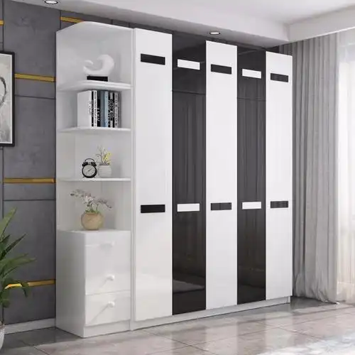 烤漆衣柜现代简约经济型组装家用卧室实木质板式柜子四五六衣橱视频