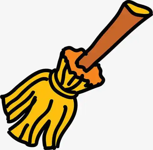 卡通扫把,黑色轮廓,黄色扫把