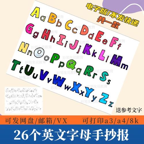 26个英文字母手抄报模板小学生英语字母家族简单版涂色电子小报