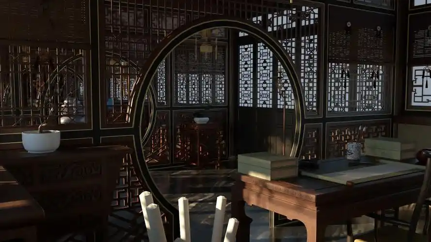 中国古代宫廷建筑模型室内书房部分