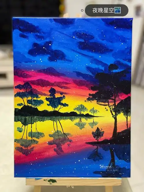 夜晚星空丙烯风景装饰画