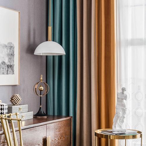 窗帘北欧简约蓝色米色橙色拼接客厅窗帘现代简约丝绒窗帘卧室遮光