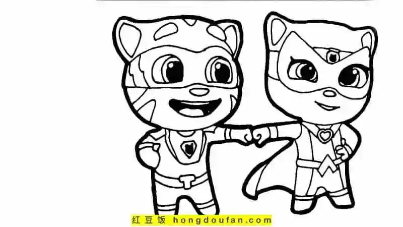 9张孩子们最喜欢的会说话的汤姆猫卡通主题涂色简笔画-红豆饭小学生简