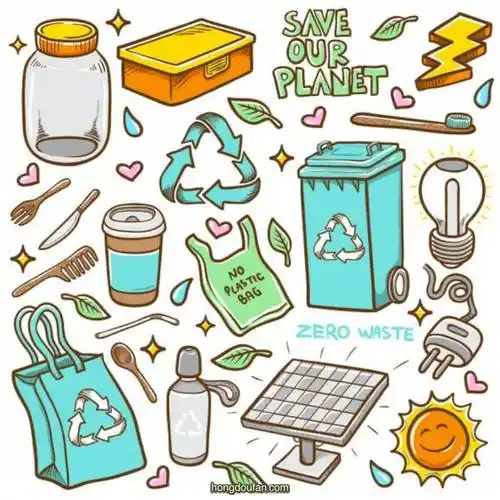 太阳能塑料袋电源灯泡垃圾桶咖啡可回收各种小元素简笔画大全