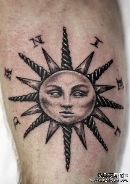 腿部太阳神纹身图案