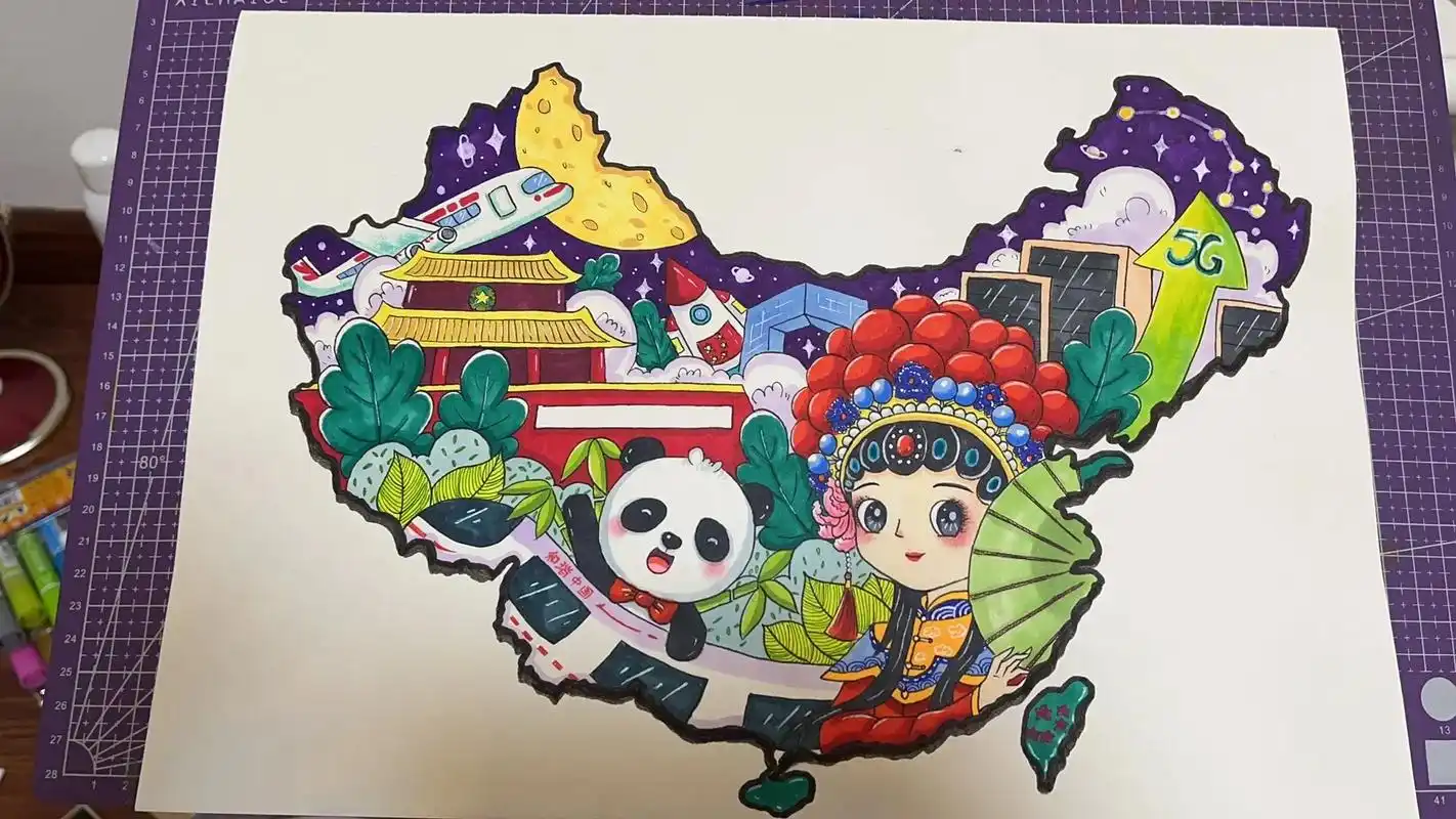 中国风.#儿童画 #绘画分享 #中国地图创意画@抖音小助手  - 抖音