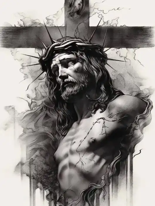 绘画手稿(耶稣)#纹身手稿 #十字架纹身素材 #耶稣 #素描 - 抖音