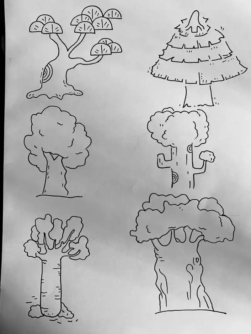 简笔画素材——大树篇 各种各样的树,你喜欢画哪种?