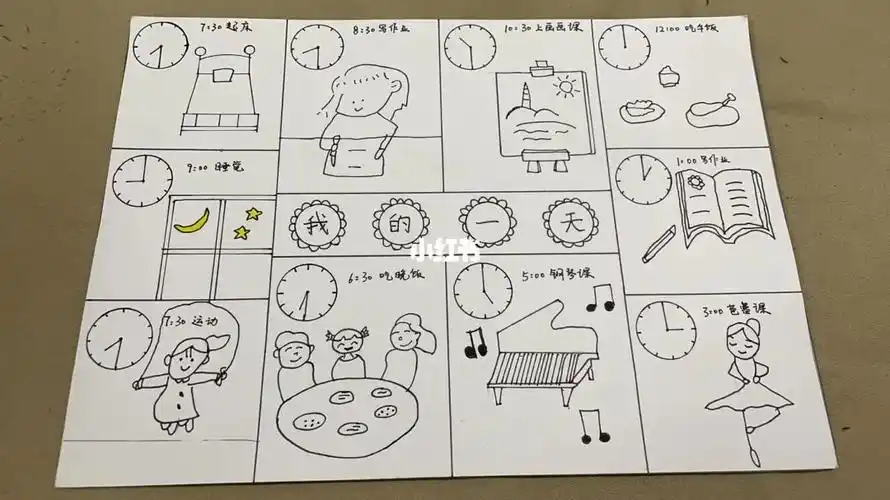 小学生的一天  简笔画,和花生一起画了3个小时,她画我勾线,一起蜕色