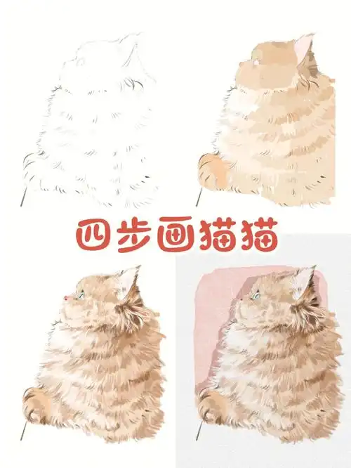 宠物手绘四步画小猫咪附步骤图