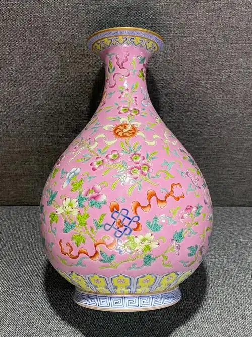 清乾隆官窑粉地粉彩花卉纹玉壶春瓶.高28,全品完整. - 抖音