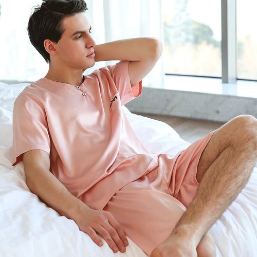 短袖短裤性感睡衣套头圆领睡衣女情侣睡衣家居服套装 8129深血牙男 l