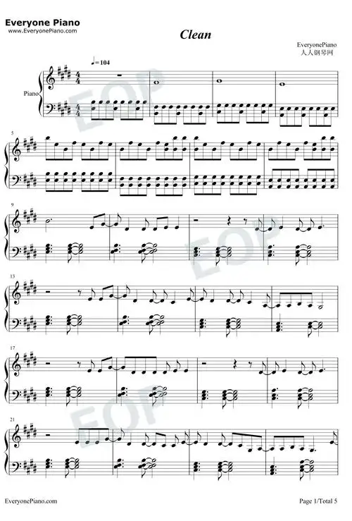 clean钢琴谱_taylor swift-明明简谱网