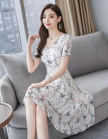 女装 连衣裙 艾曼纳优(aimanrniu) 艾曼纳优雪纺连衣裙夏装女韩版2018