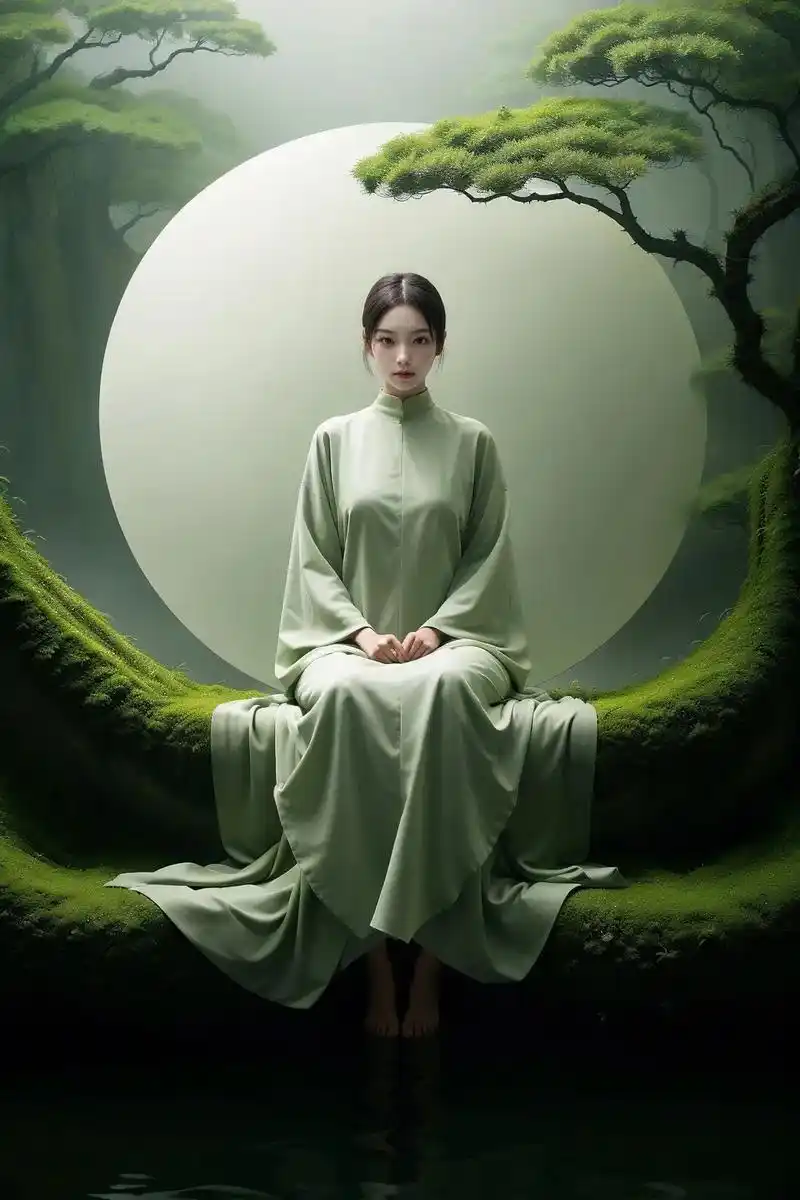 lora:绿意冥想.#国风古韵 #氛围感 #意境 #禅悟人生 - 抖音