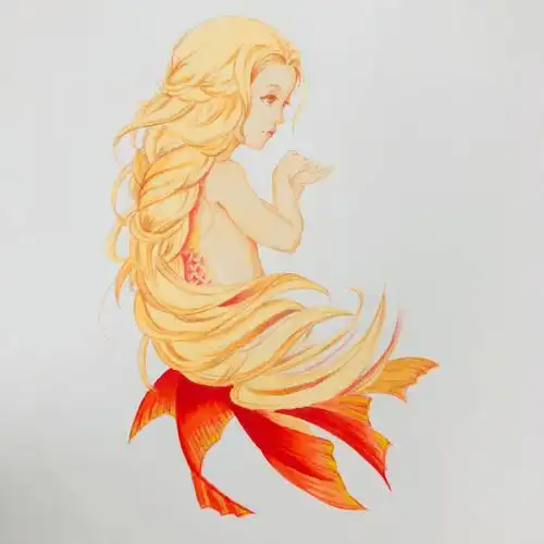 马克笔加彩铅笔手绘小人鱼
