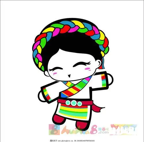 彩色简笔画民族人物旗袍