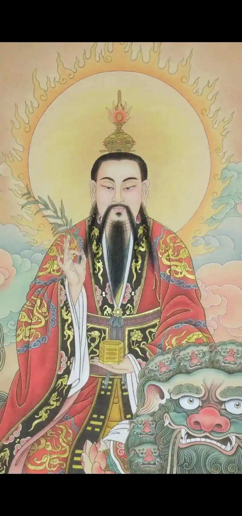 太乙救苦天尊绘画.五色祥云生足下,九头狮子导前游.#见者好运 - 抖音