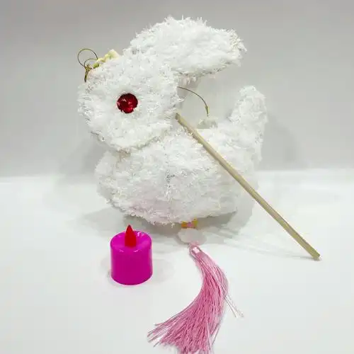 中秋元宵传统手工儿童手提兔子灯汉服花灯舞台表演道具绒毛兔子灯