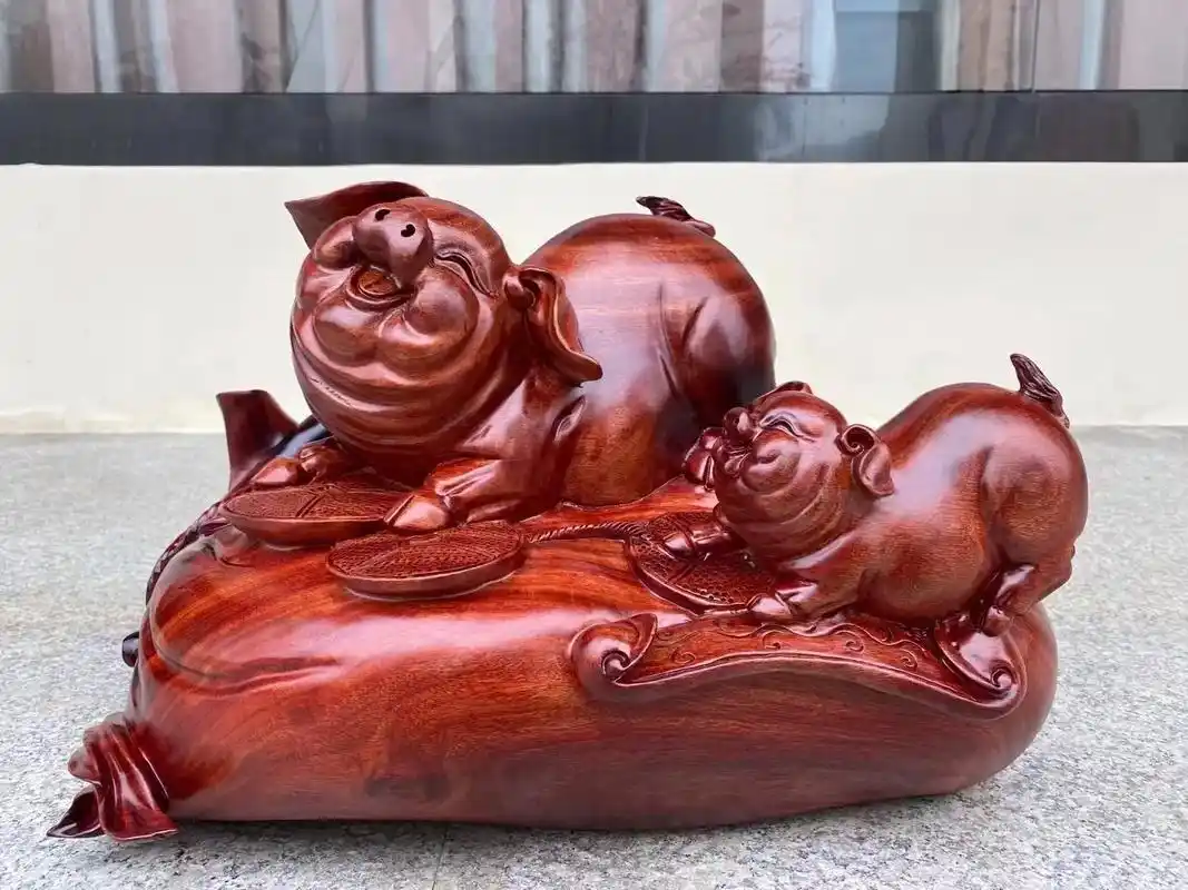 血檀木雕工艺品招财福猪如意《诸事如意》生肖猪尺寸:长宽高 - 抖音
