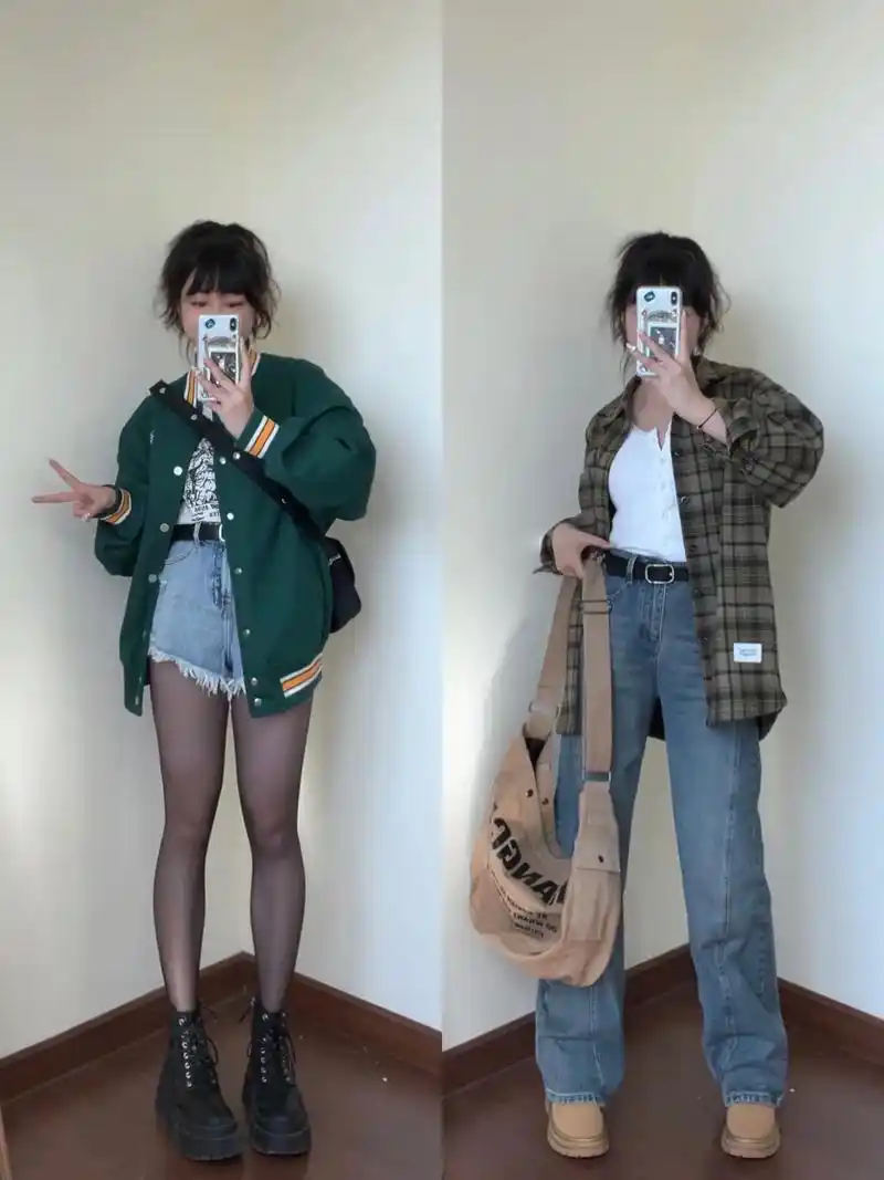 浅浅期待一下这个春天.美式棒球服 大一码的牛仔短裤 马丁靴  - 抖音