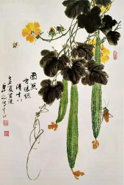 国画基础讲堂|丝瓜与丝瓜花的画法