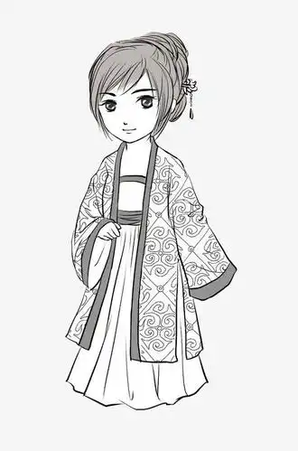 线条卡通黑白汉服